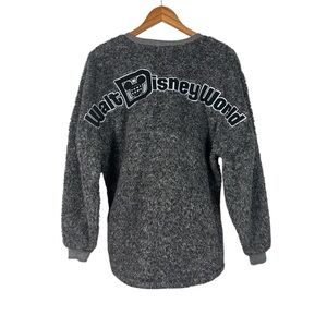 Walt Disney World Spirit Jersey Fleece Pullover Fuzzy Gray Sweater Oversize Sz S